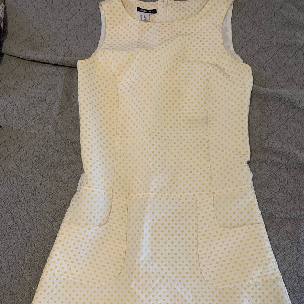 XS white and yellow polka dot RETRO mini dress